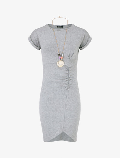 Robe froncée unie manches courtes - Gris chiné - 5