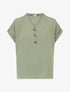 Top droit col V boutonné manches courtes - Kaki - 5