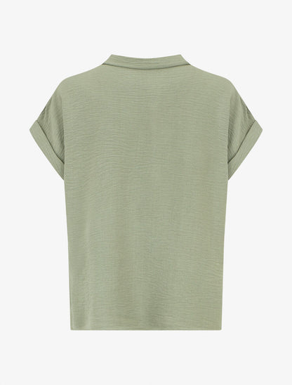 Top droit col V boutonné manches courtes - Kaki - 2