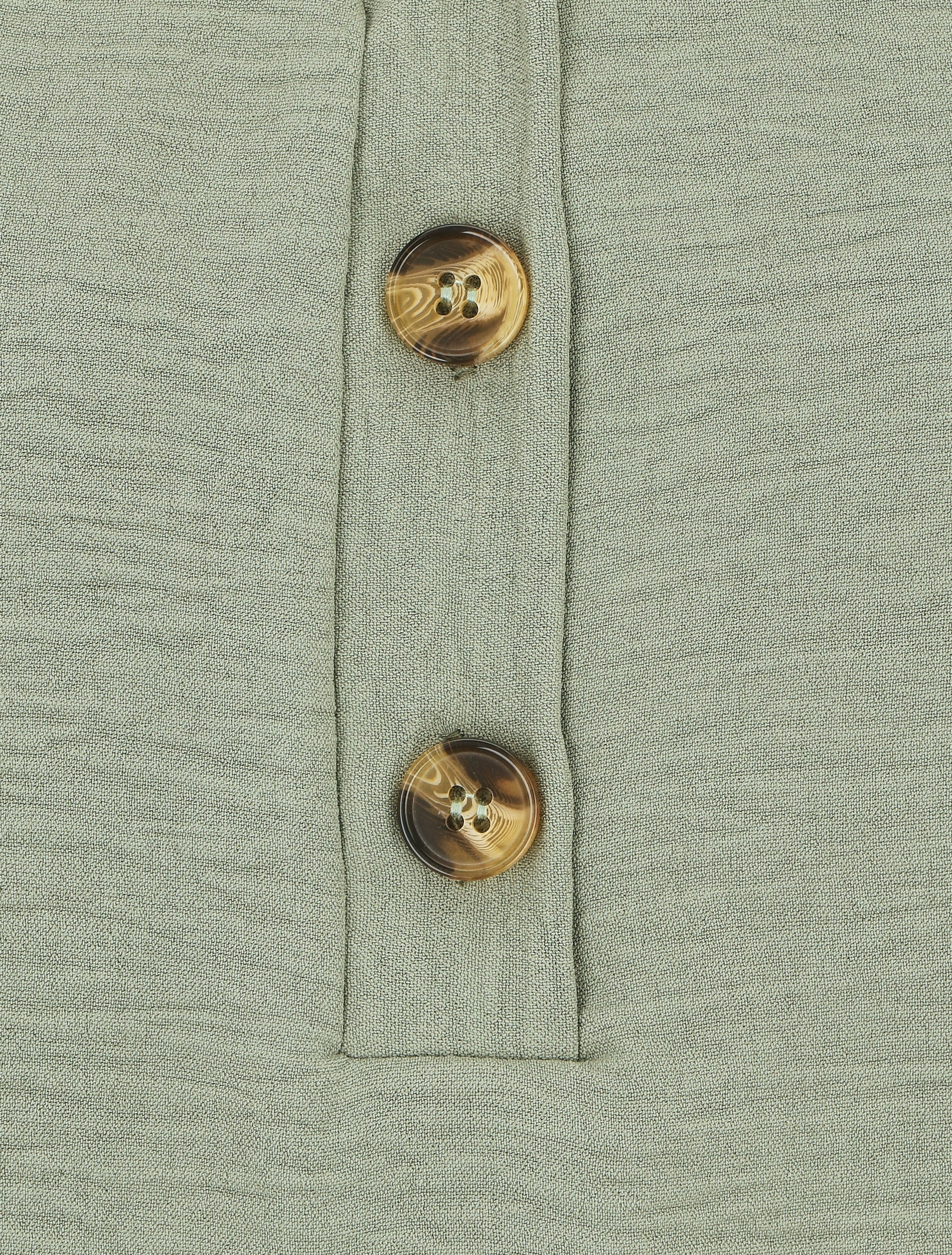 Top droit col V boutonné manches courtes - Kaki - 3