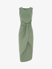 Robe drapée longue unie sans manches - Kaki - 5