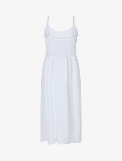 Robe longue boutonnée unie à fines bretelles - Blanc - 2