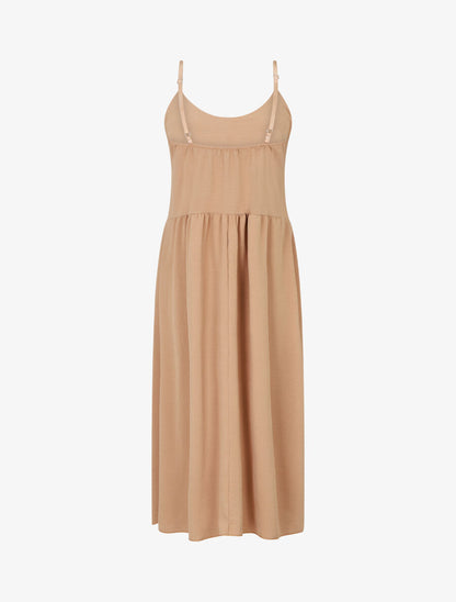 Robe longue boutonnée unie à fines bretelles - Beige - 2