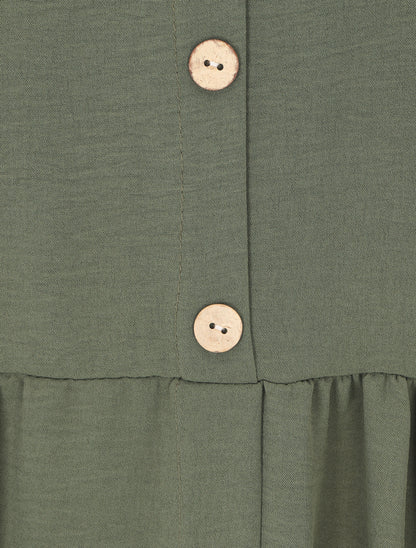 Robe longue boutonnée unie à fines bretelles - Kaki - 3