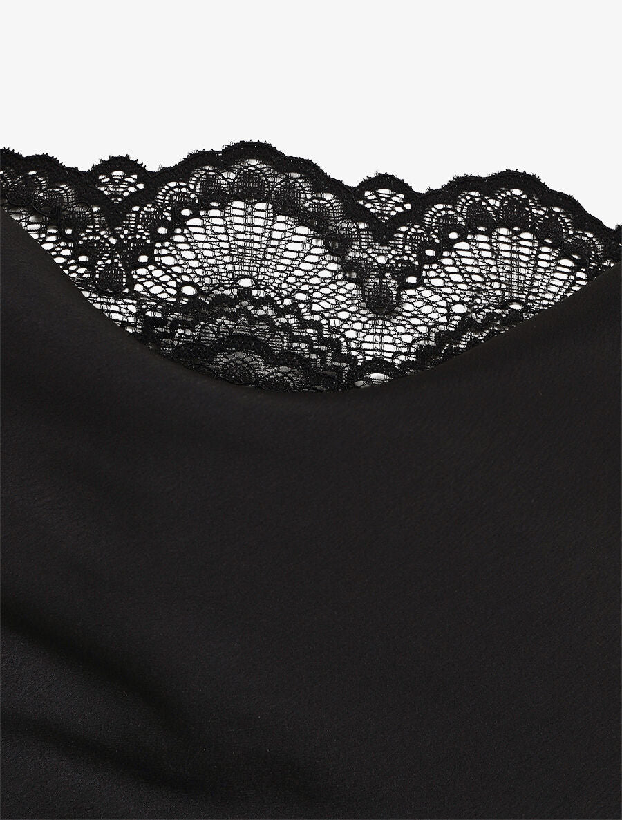 Caraco satiné col bénitier à dentelle - Noir - 3