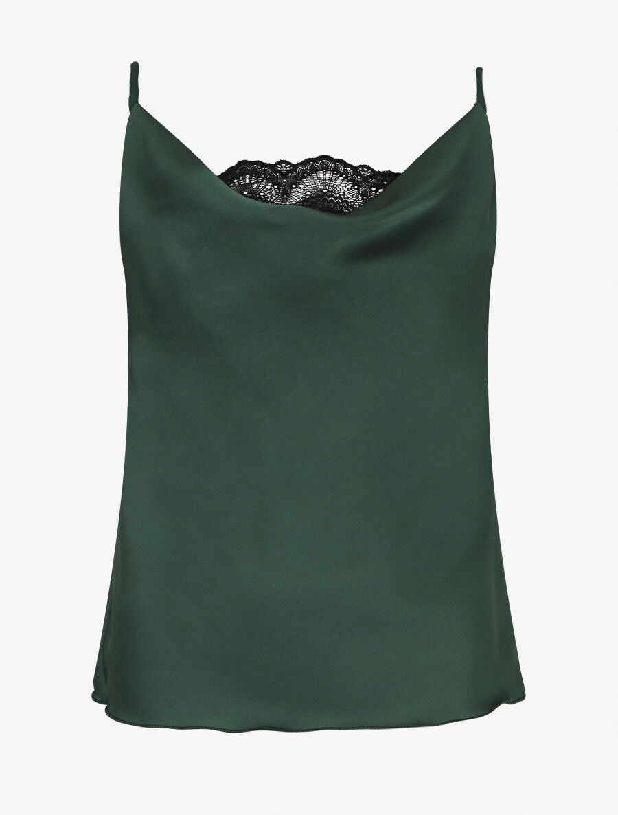 Caraco satiné col bénitier à dentelle - Vert foncé - 5
