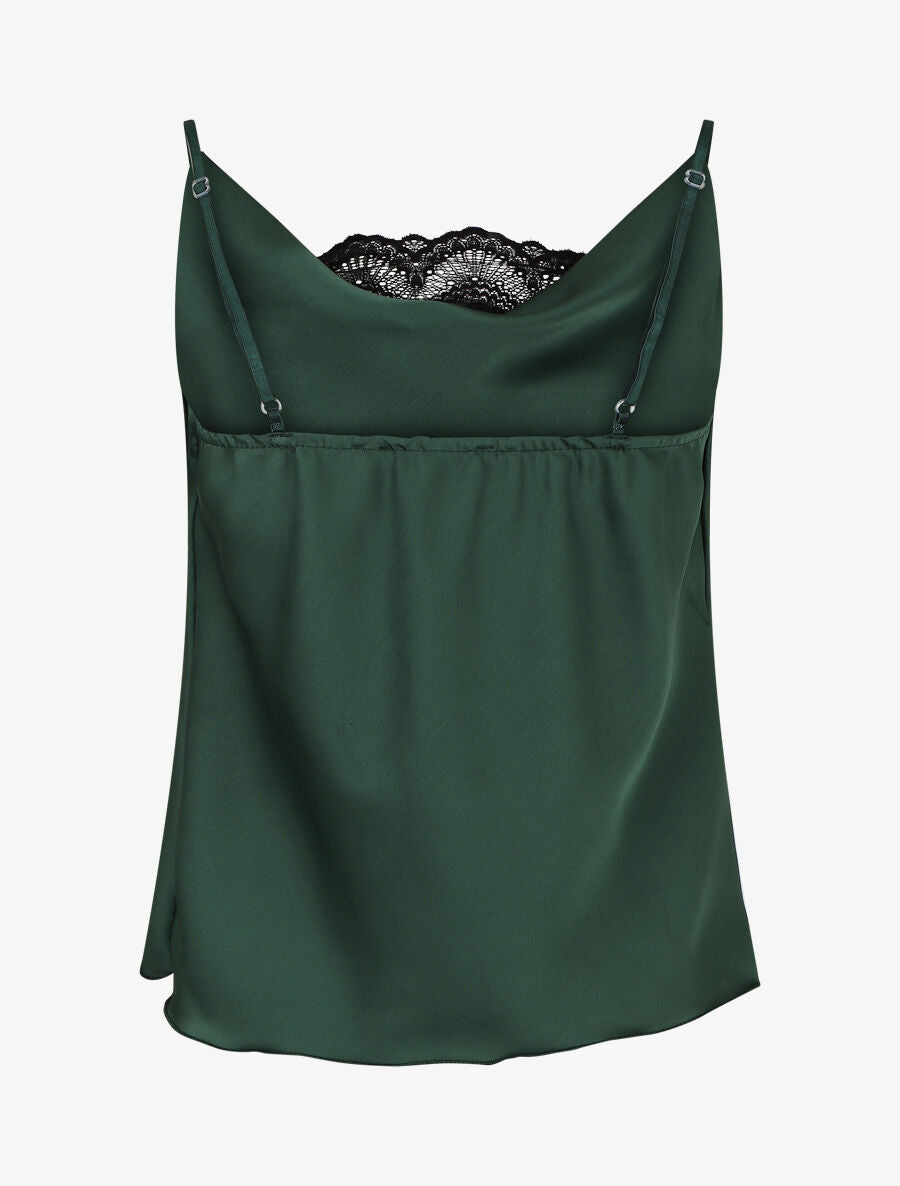 Caraco satiné col bénitier à dentelle - Vert foncé - 2
