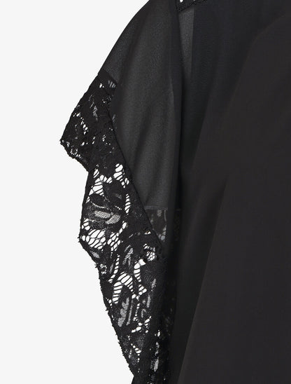 Top droit manches chauve-souris en dentelle - Noir - 3