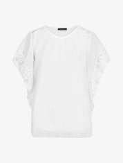 Top droit manches chauve-souris en dentelle - Blanc - 1