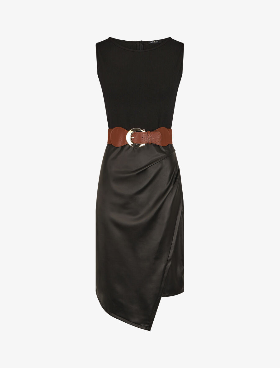 Robe ajustée style portefeuille sans manches - Noir - 5