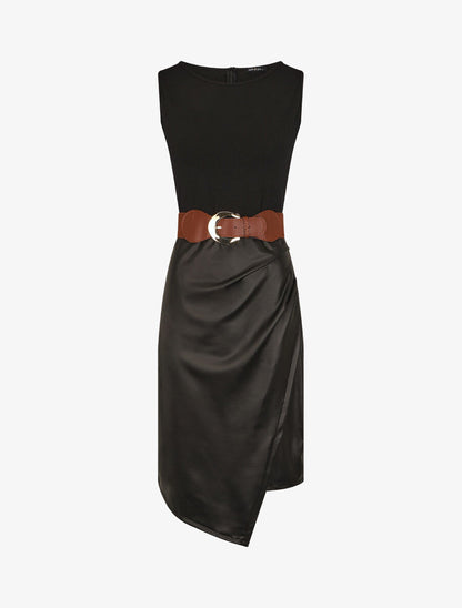 Robe ajustée style portefeuille sans manches - Noir - 5