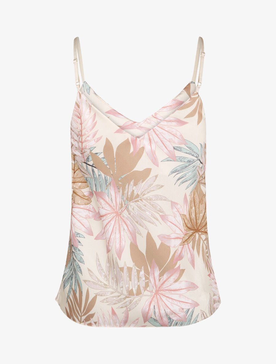 Caraco satiné à imprimé feuilles tropicales - Beige - 2