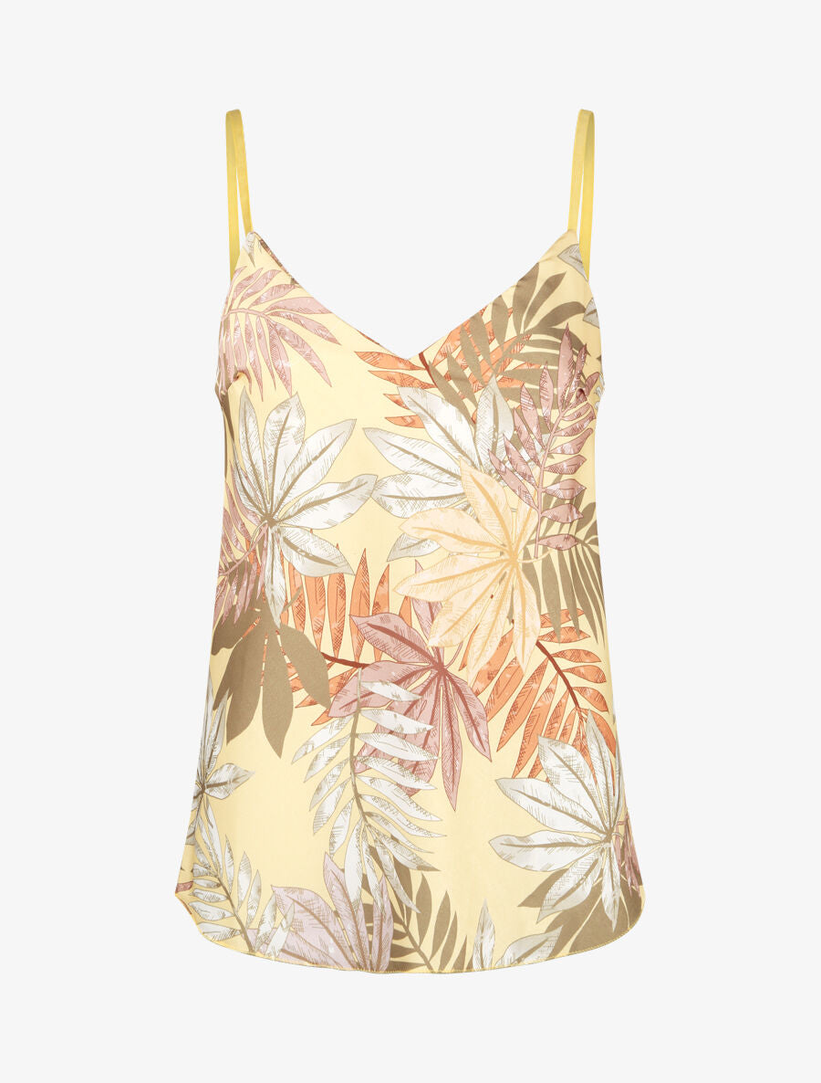 Caraco satiné à imprimé feuilles tropicales - Jaune pâle - 1