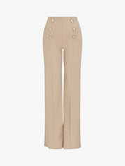 Pantalon long uni à taille haute - Beige - 1
