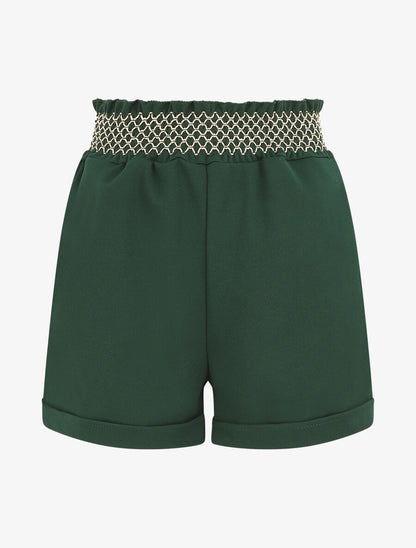 Short à taille élastiquée et à revers - Vert sapin - 5