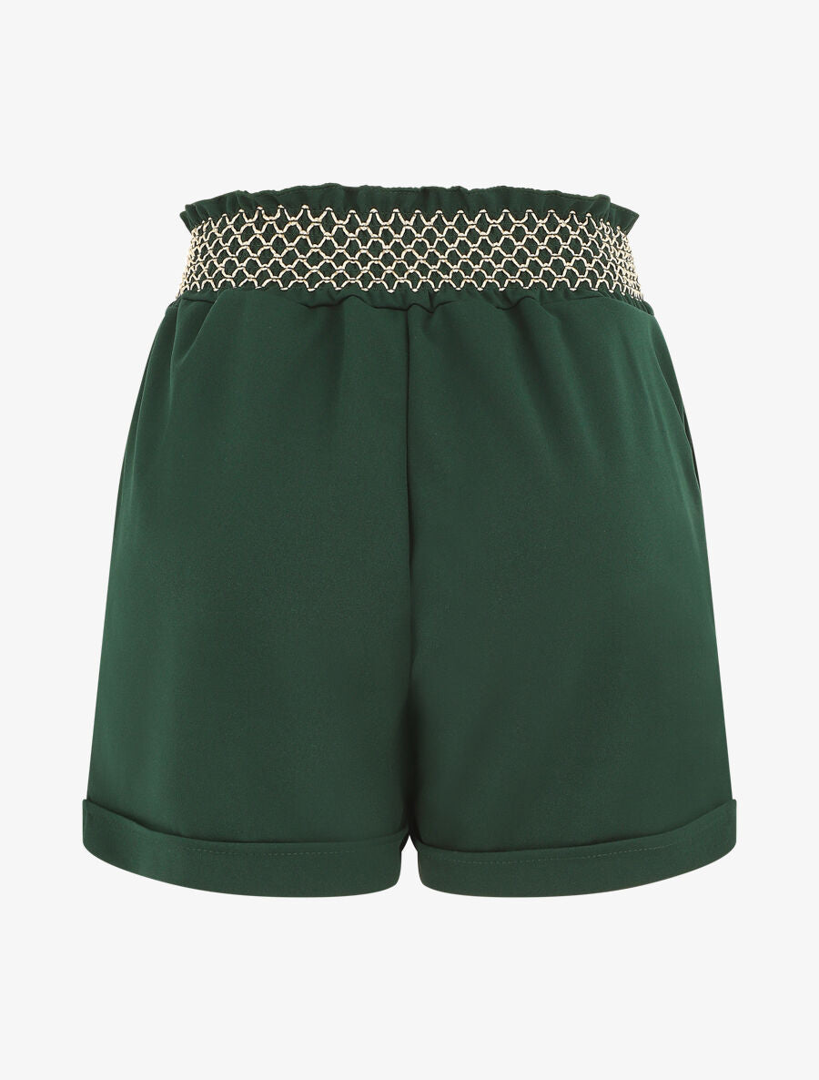 Short à taille élastiquée et à revers - Vert sapin - 2