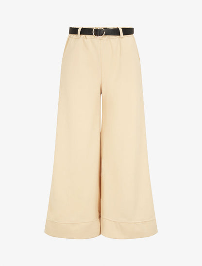 Pantalon large uni taille haute - Beige - 5