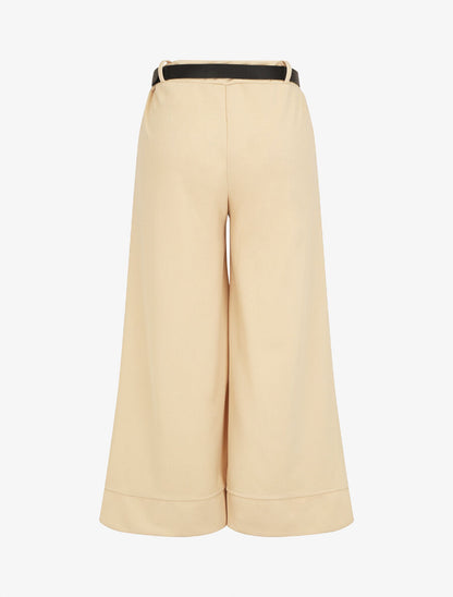 Pantalon large uni taille haute - Beige - 2