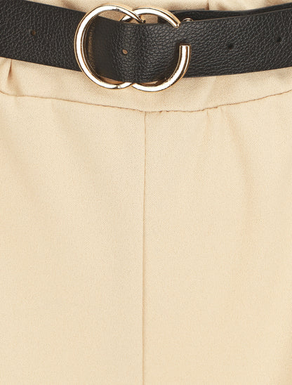 Pantalon large uni taille haute - Beige - 3