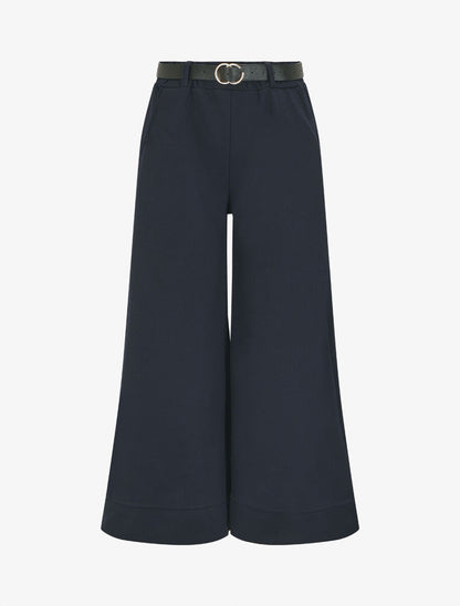 Pantalon large uni taille haute - Marine - 1
