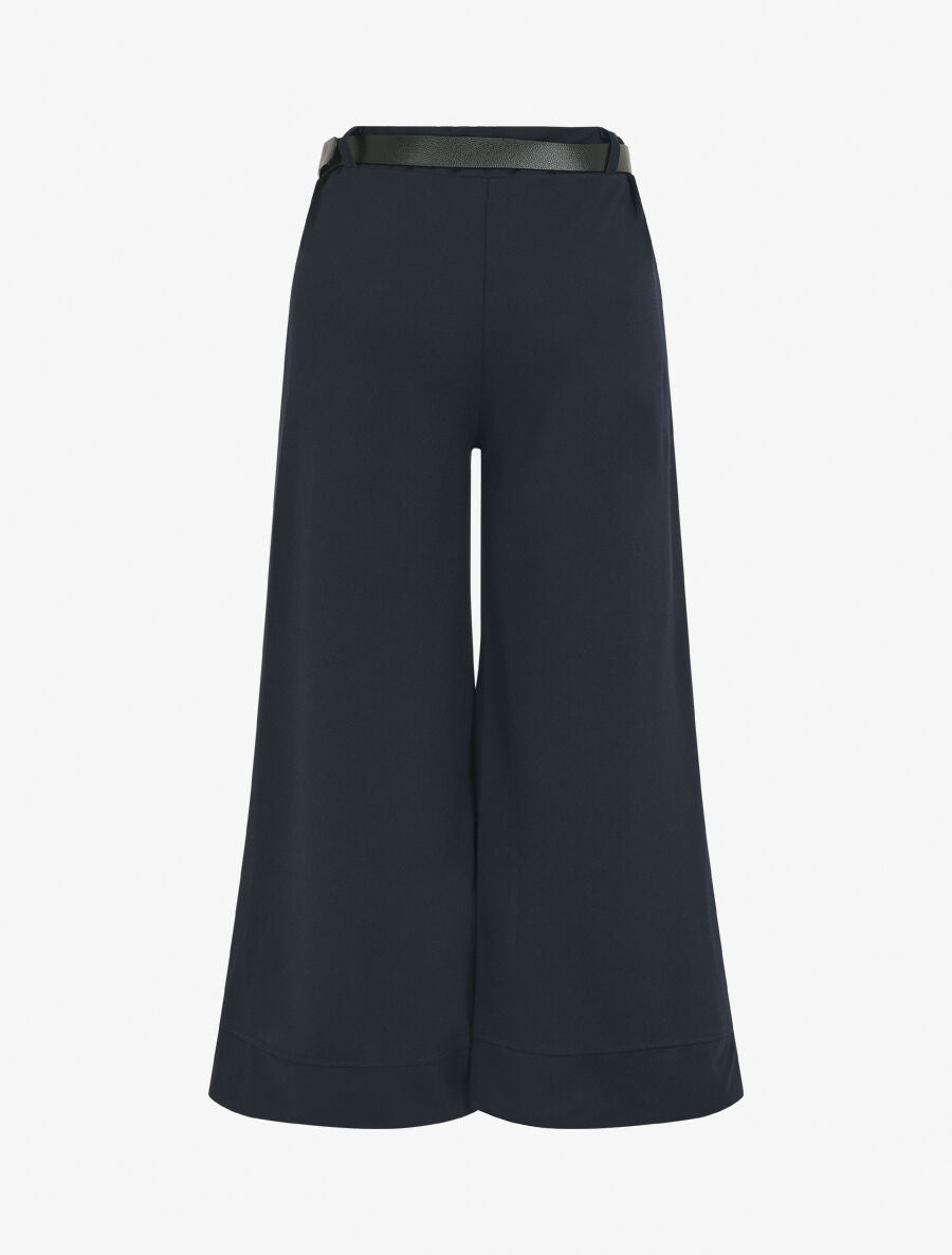 Pantalon large uni taille haute - Marine - 2