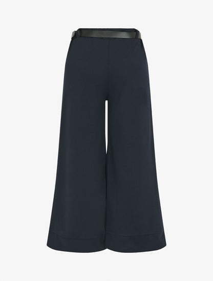 Pantalon large uni taille haute - Marine - 2