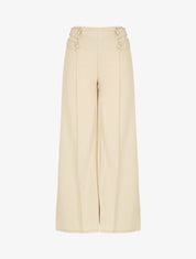 Pantalon fluide uni à boutons décoratifs - Beige - 1