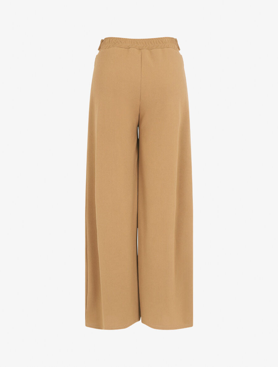 Pantalon fluide uni à boutons décoratifs - Camel - 2