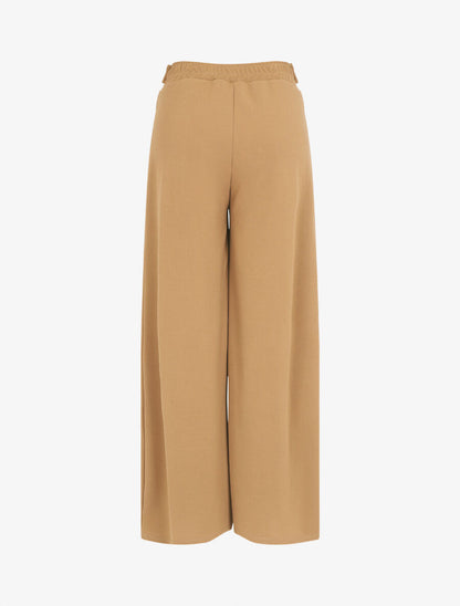 Pantalon fluide uni à boutons décoratifs - Camel - 2