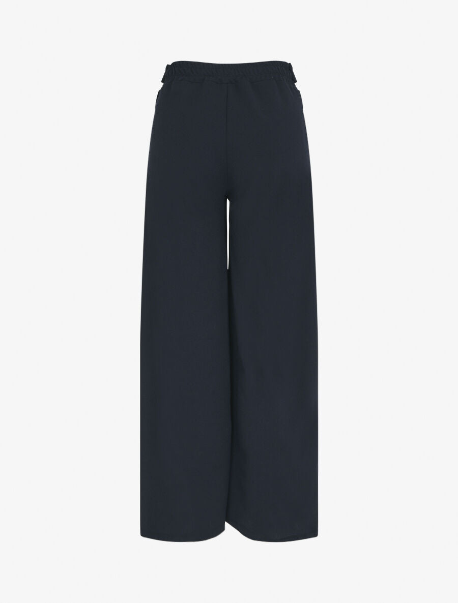 Pantalon fluide uni à boutons décoratifs - Marine - 2
