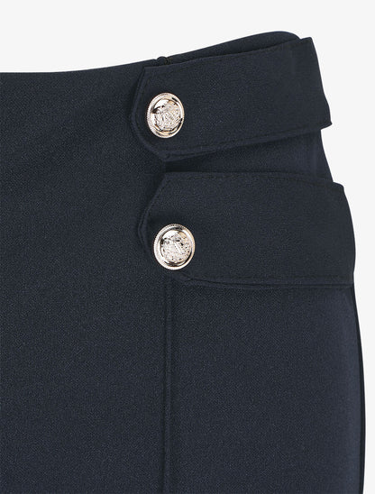Pantalon fluide uni à boutons décoratifs - Marine - 3
