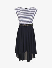 Robe bi-matière à col rond - Marine - 1