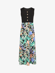 Robe longue fleurie et évasée sans manches - Noir - 5