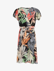Robe en voile élastiquée à imprimé feuilles - Noir - 1