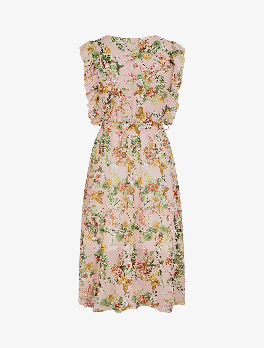 Robe en voile élastiquée à imprimé fleurs - Rose - 2