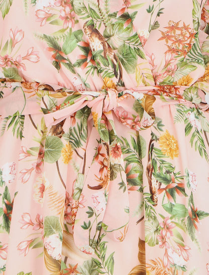 Robe en voile élastiquée à imprimé fleurs - Rose - 3