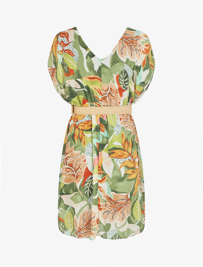 Robe en voile élastiquée à imprimé fantaisie - Vert - 2