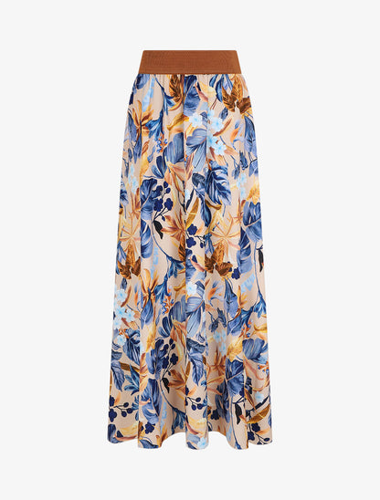 Jupe longue à imprimé feuilles tropical - Beige - 4