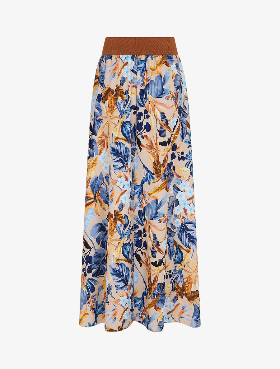 Jupe longue à imprimé feuilles tropical - Beige - 2