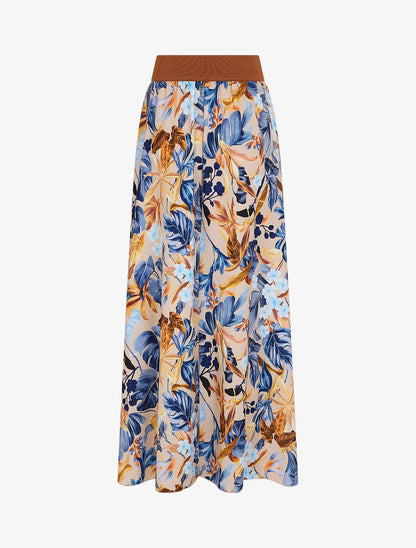 Jupe longue à imprimé feuilles tropical - Beige - 2