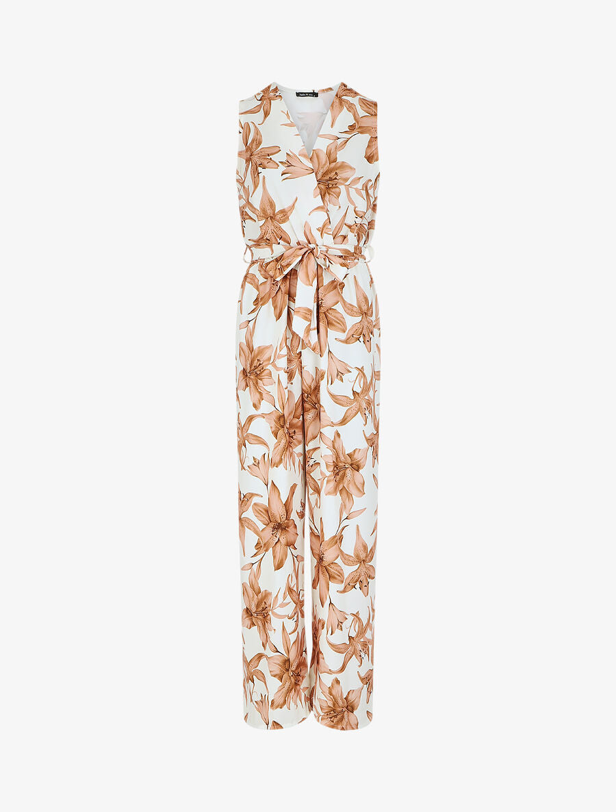 Combinaison fluide à imprimé fleurs - Crème - 1