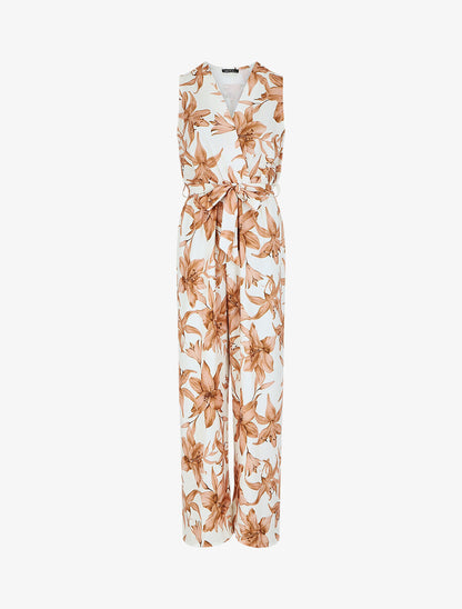 Combinaison fluide à imprimé fleurs - Crème - 1