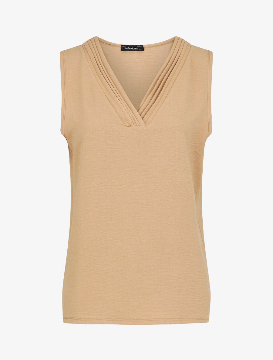Top droit sans manches col V - Camel - 5