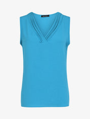 Top droit sans manches col V - Bleu turquoise - 1
