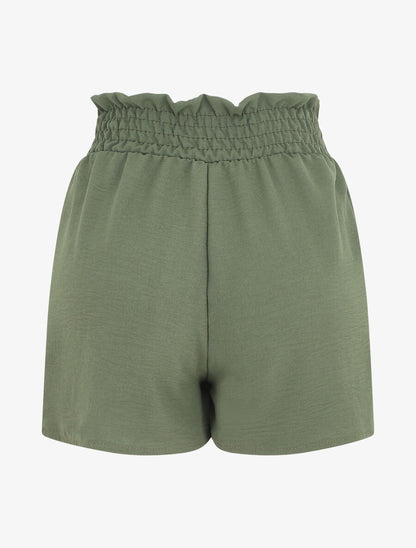 Mini short à taille élastiquée - Kaki - 2