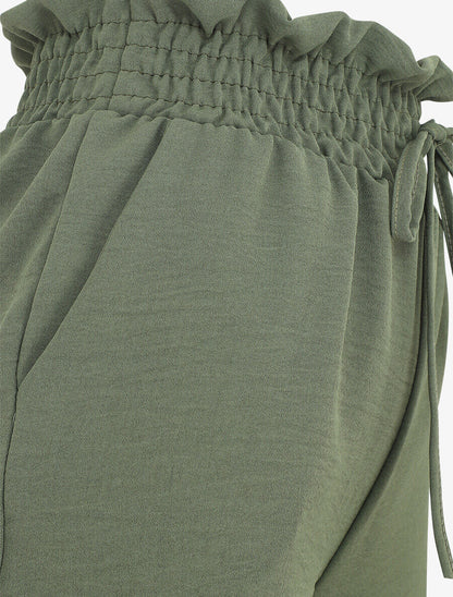Mini short à taille élastiquée - Kaki - 3