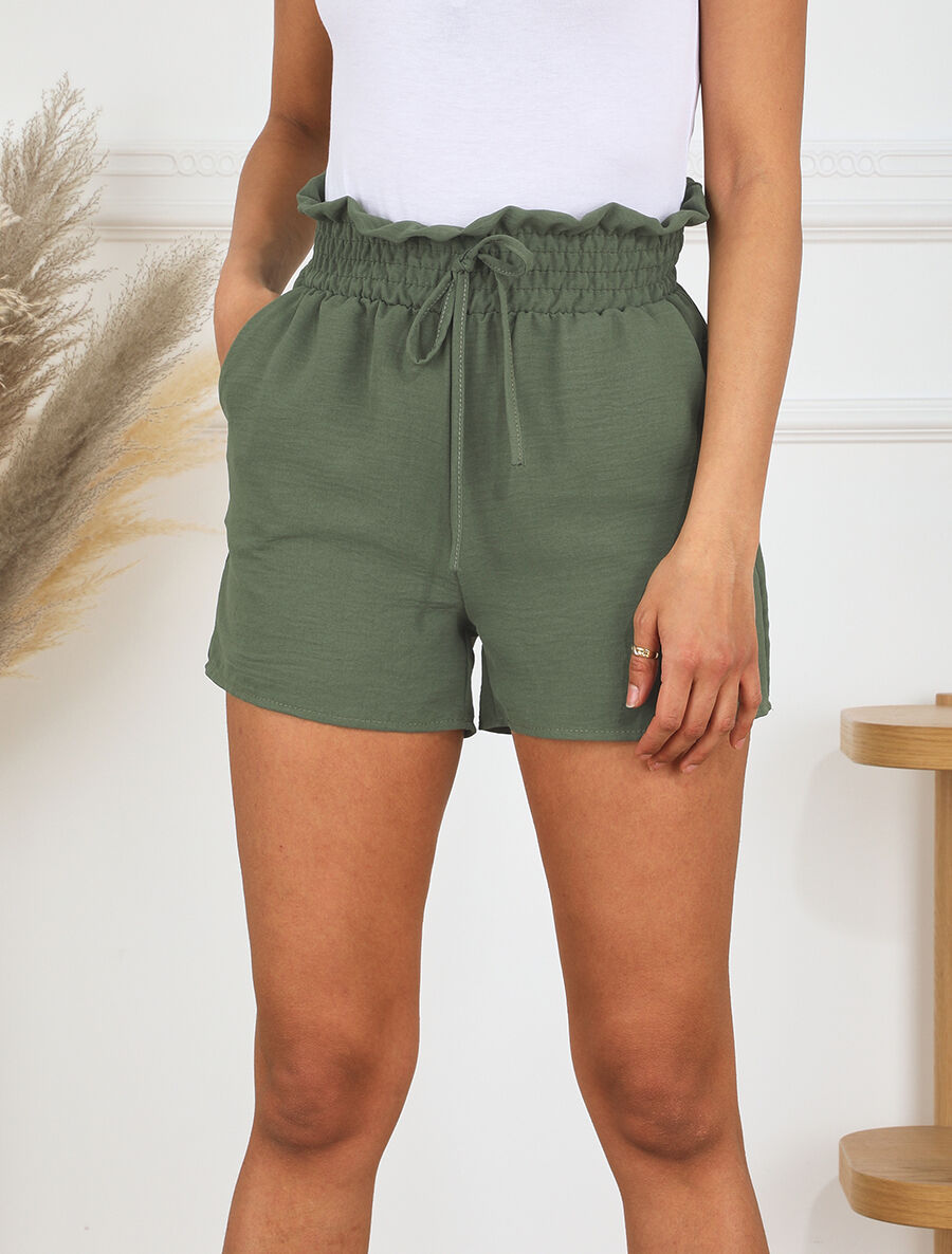 Mini short à taille élastiquée - Kaki - 4