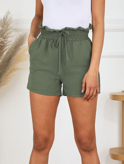 Mini short à taille élastiquée - Kaki - 4