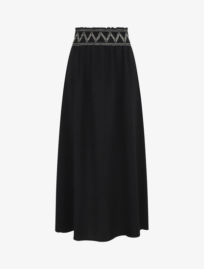 Jupe longue à taille élastiquée - Noir - 4