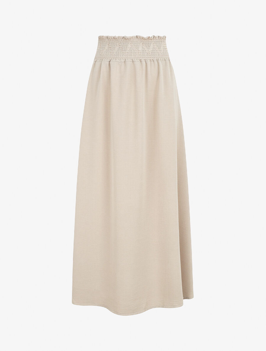Jupe longue à taille élastiquée - Beige - 1